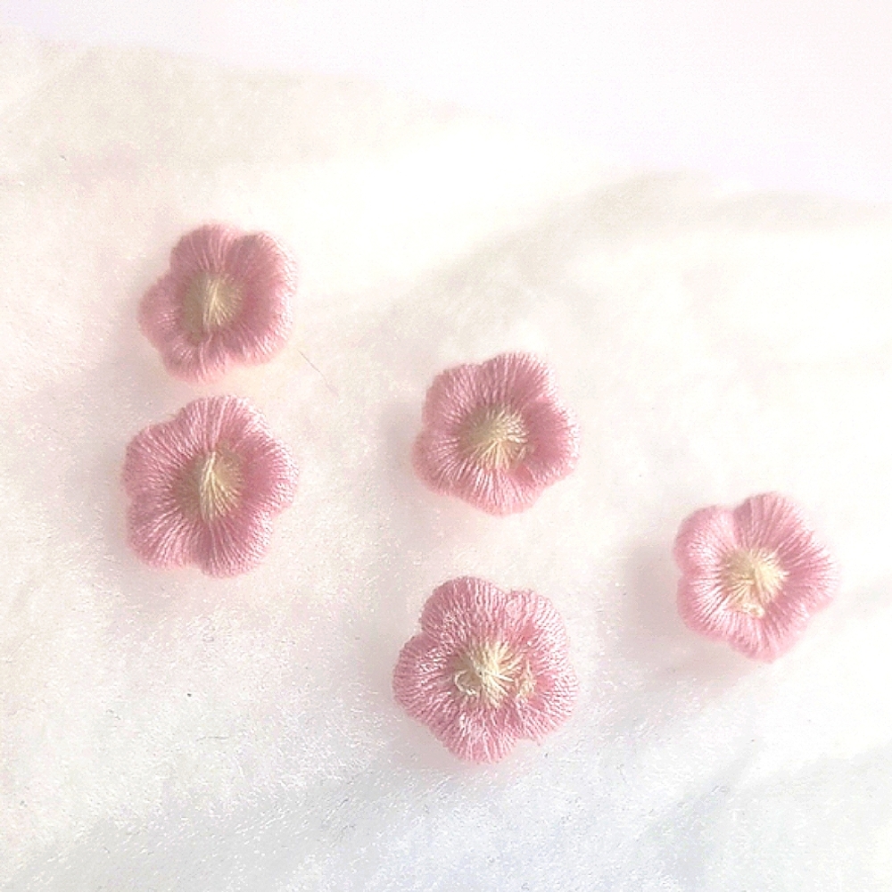 Cherry Blossom Pink Floral Embroidered Push Pins Set Of 5